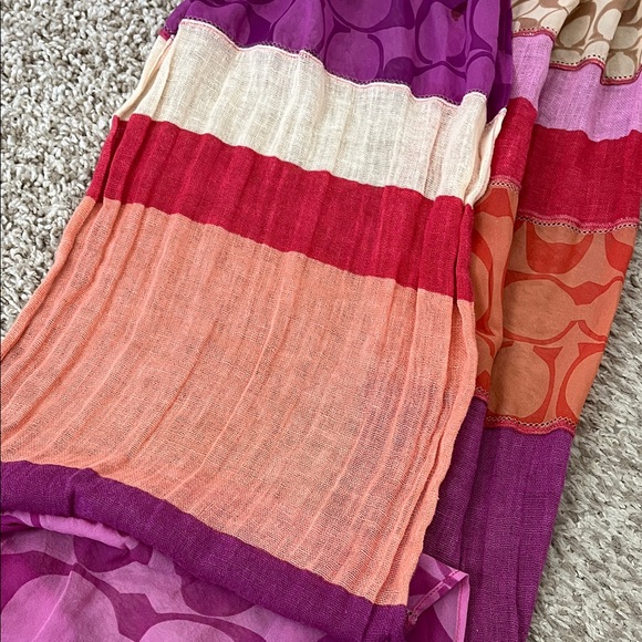 Coach Pink Purple Orange Creme & Brown Colorway Patchwork Scarf - Picture 10 of 16